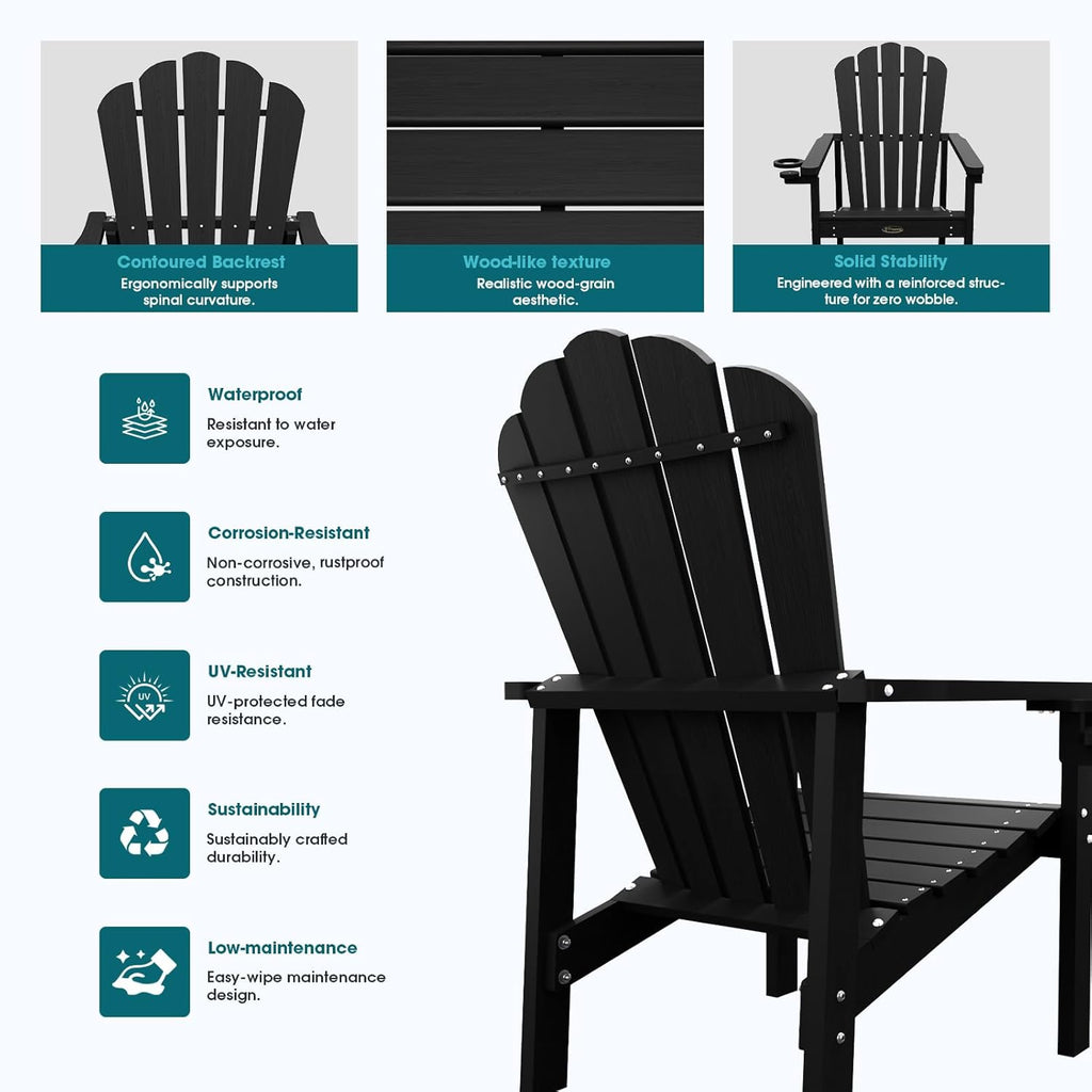 Stackable Adirondack Chair Set of 2, HDPE All-Weather Fire Pit Chair | Durable and Space Saving, Plastic Outdoor