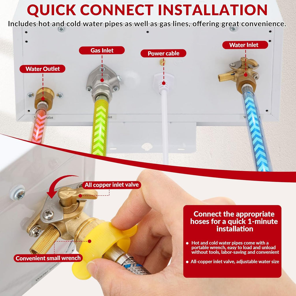 Tankless Water Heater Natural Gas, 4.74 GPM 18L Indoor Instant Hot Water Heater with Digital Fahrenheit Display