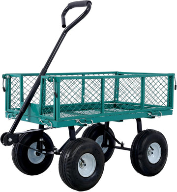Heavy Duty Steel Garden Cart, 550 Lbs Yard and Garden Wagon, 10" Pneumatic Tires, Removable Mesh Sides Convert to