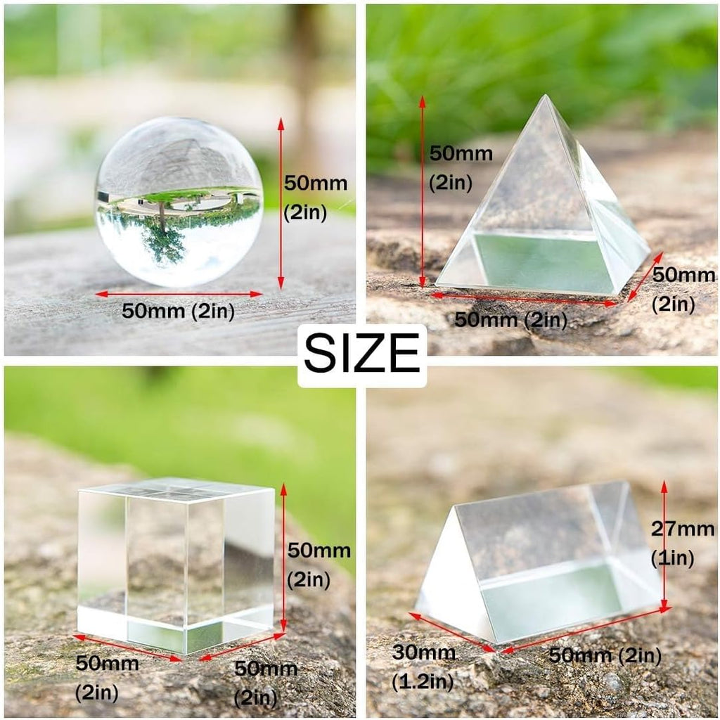 4 Pack K9 Optical Crystal Photography Prism Set for Teaching - Photography Accessory, Include 50mm Crystal Ball