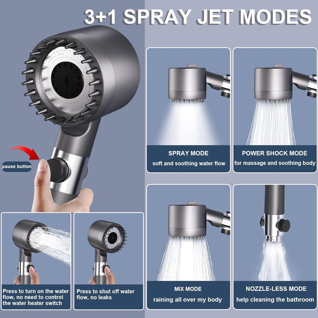 Filtered Shower Head with Handheld,ion High Pressure 4 Spray Mode Showerhead with Filters,Water Softener Filters Beads