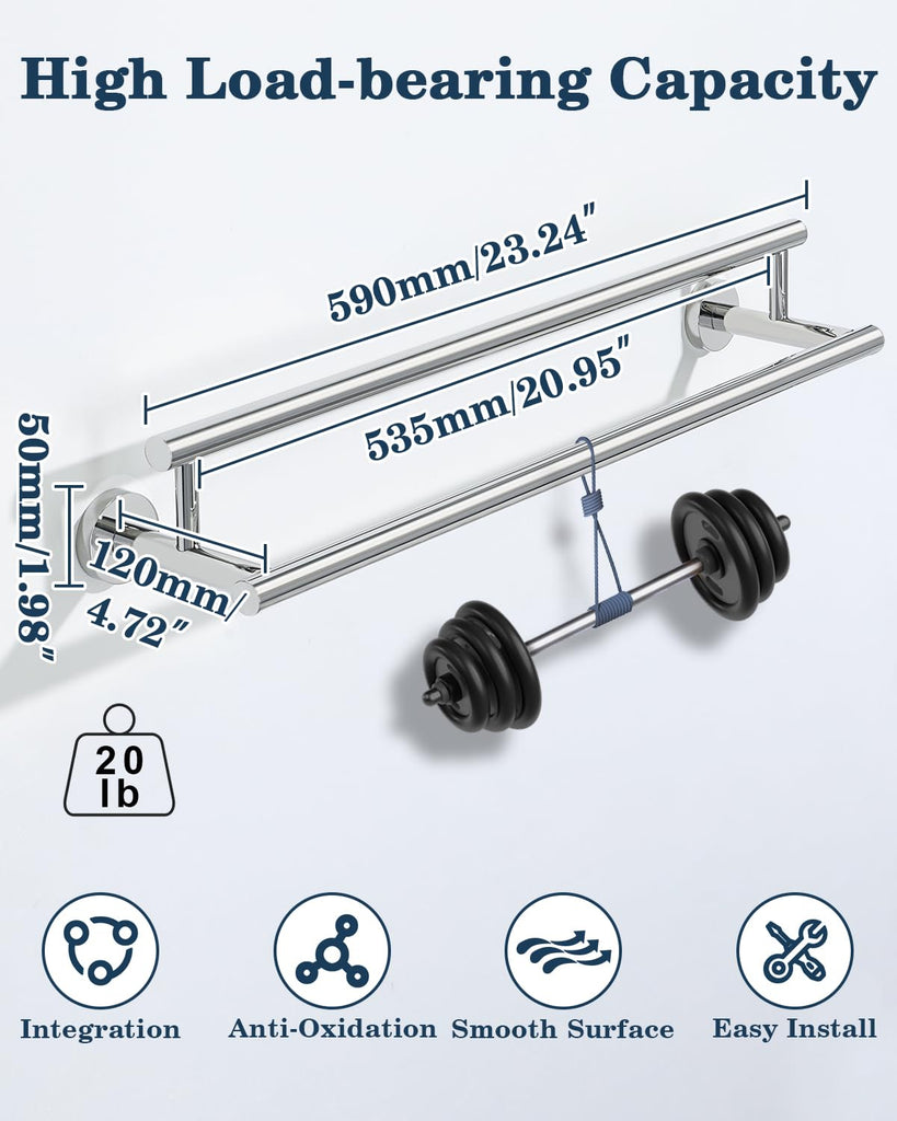 Double Towel Bar, 24" Towel Rack Wall Mounted, Chrome