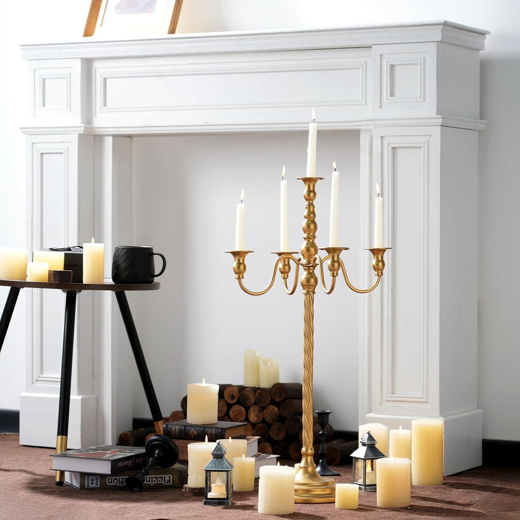 Gold 5 Arm Floor Candelabra - 28" Metal Spiral Candle Holder, Antique Candle Opera Centerpiece Stand for Events