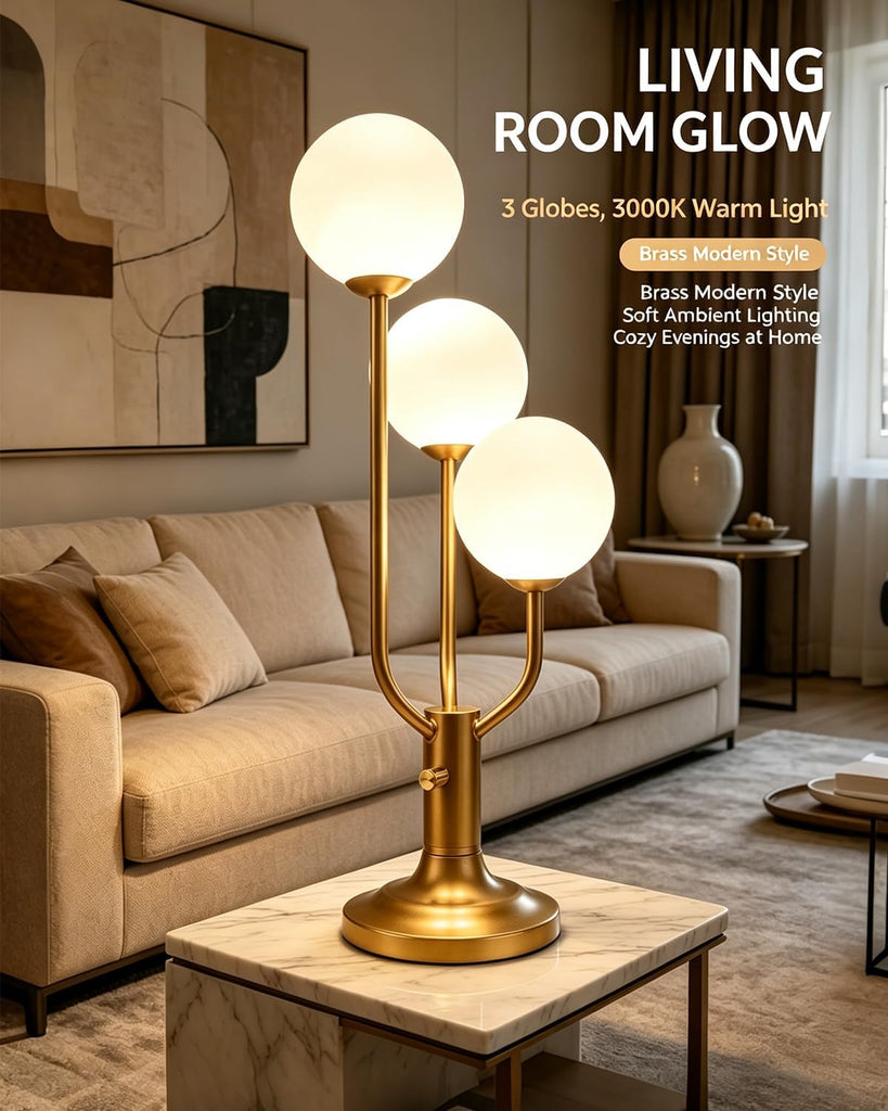 Modern Gold Globe Table Lamp Dimmable Mid Century 3-Light Desk Lamp 3000K Warmwhite Nightstand Lamp Bedside End
