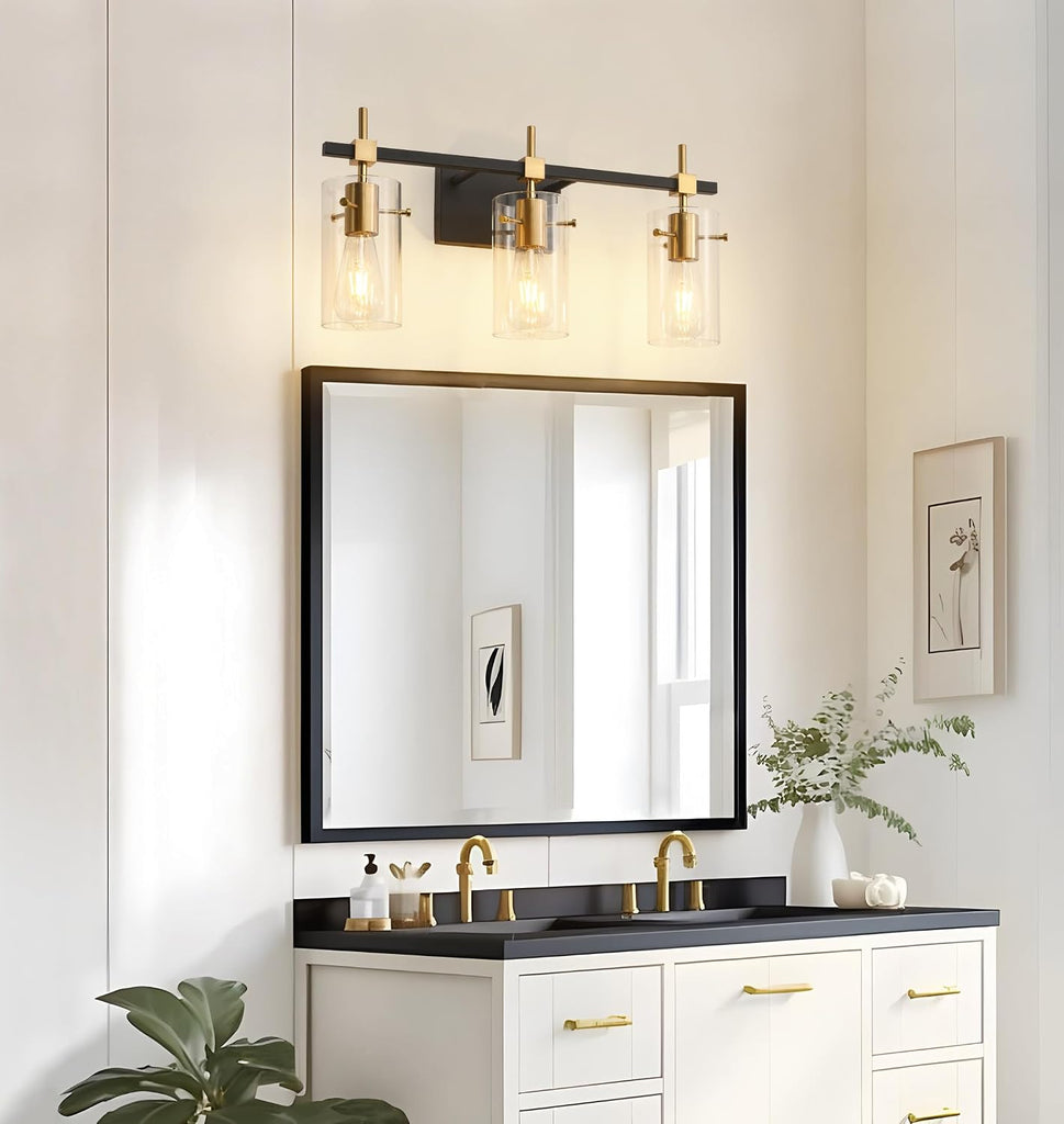 Vintage Vanity Lights Bathroom Light Fixture Over Mirror for Bath Glass Shade Light Black and Brass Modern Style 3