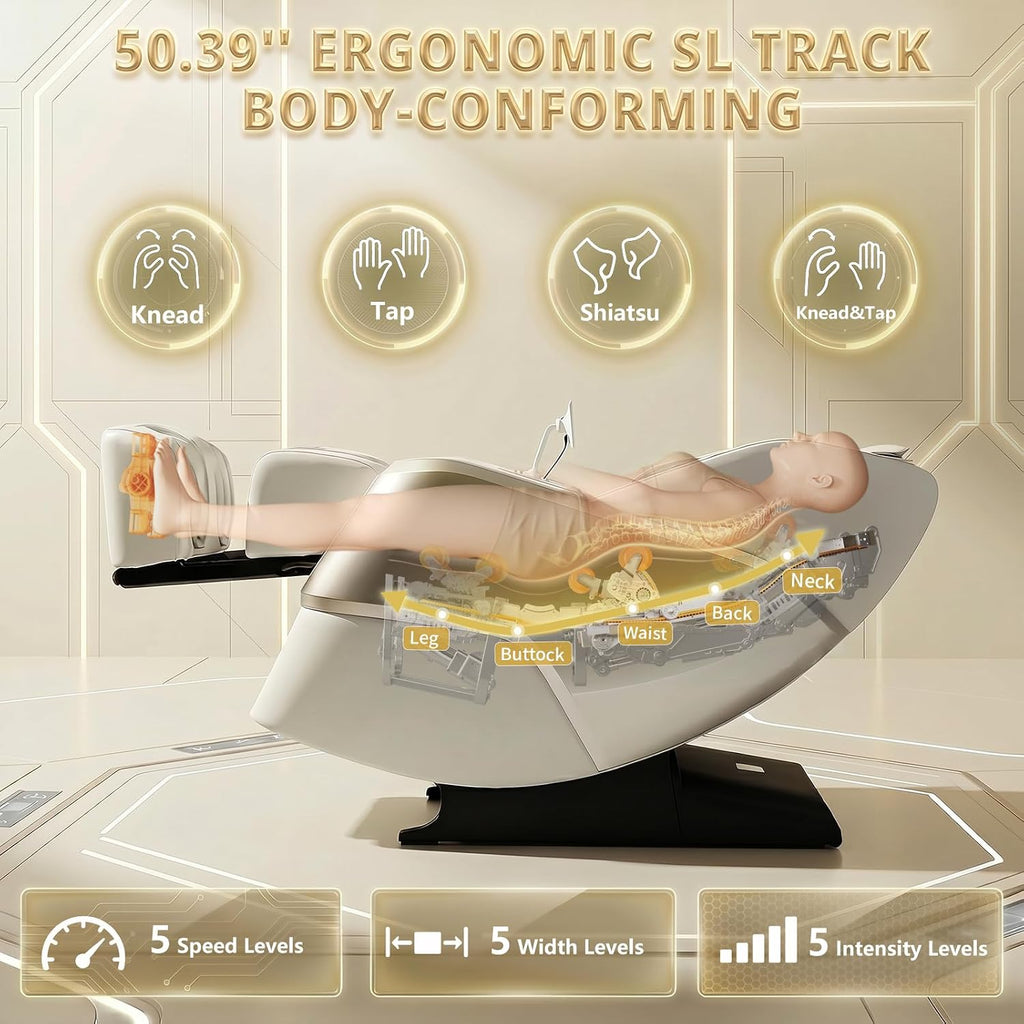 4D Full Body Massage Chair Zero Gravity,Smart Pressure-Sensing,55" SL-Track | SL-Track Neck to Feet,18 Auto Modes,4