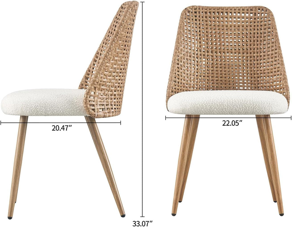 Rattan Dining Chairs Set of 4, Rattan Dining Chairs with Cane PE Rattan Backrest,Upholstered Boucle Fabric Dining