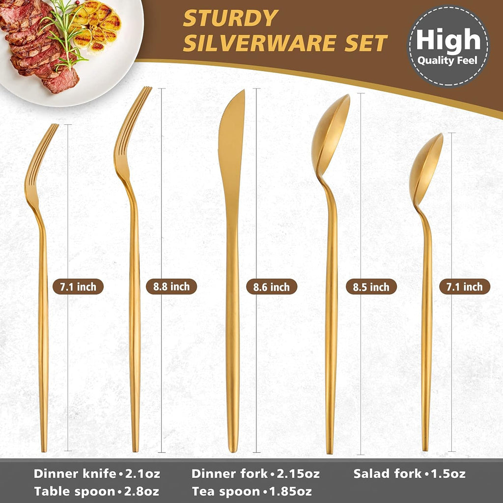 Matte Gold Silverware Set, 40-Piece Stainless Steel Flatware Cutlery Set Service for 8