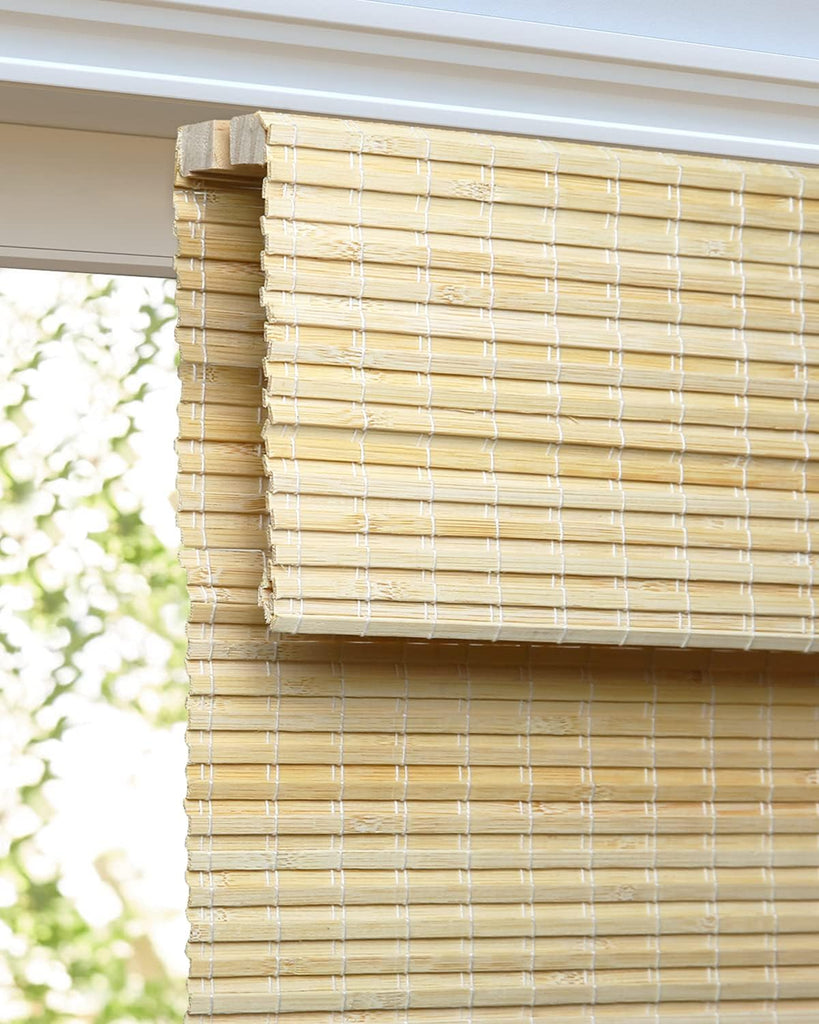 Cordless Bamboo Roman Shades for Windows, 35'' W x 60'' H | Protecting Privacy, Real Natural Bamboo Material, Bamboo