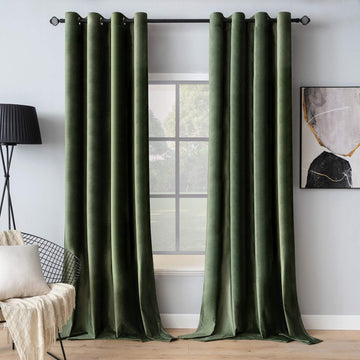 Velvet Blackout Curtains Olive Green 52 x 96 Inch Length 2 Panels