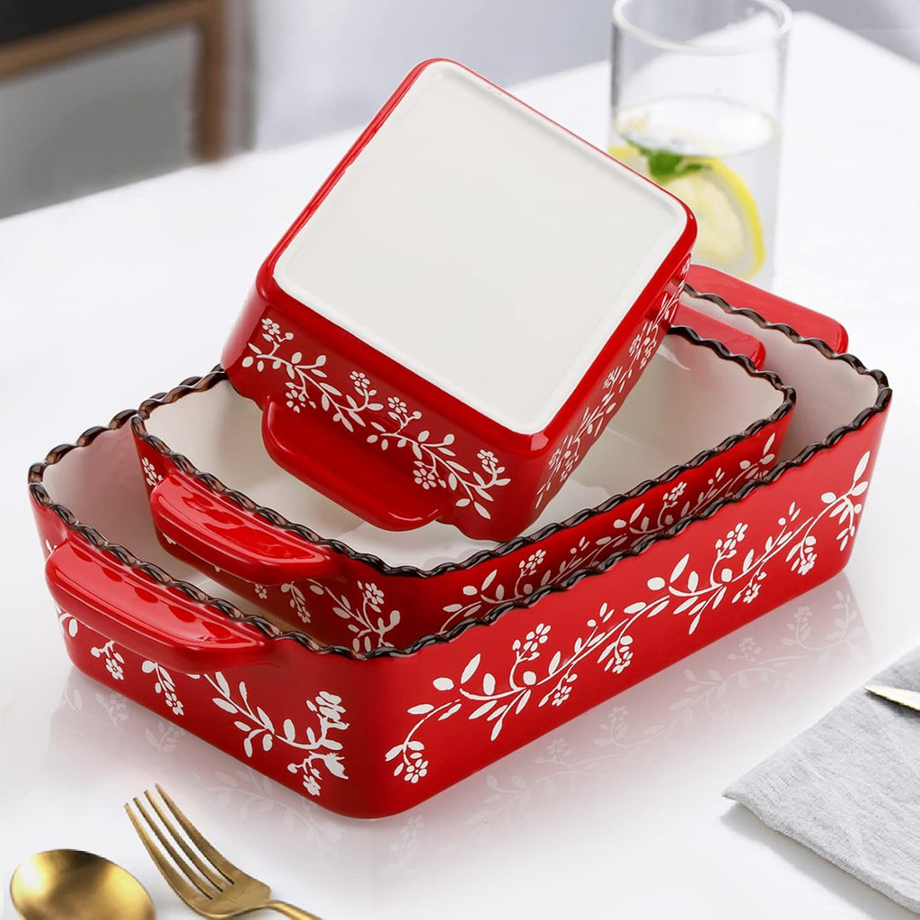 3 Pack Ceramic Bakeware Set, Porcelain Rectangular Dish Lasagna Pans for Cooking, Kitchen, Casserole Dishes, Cake
