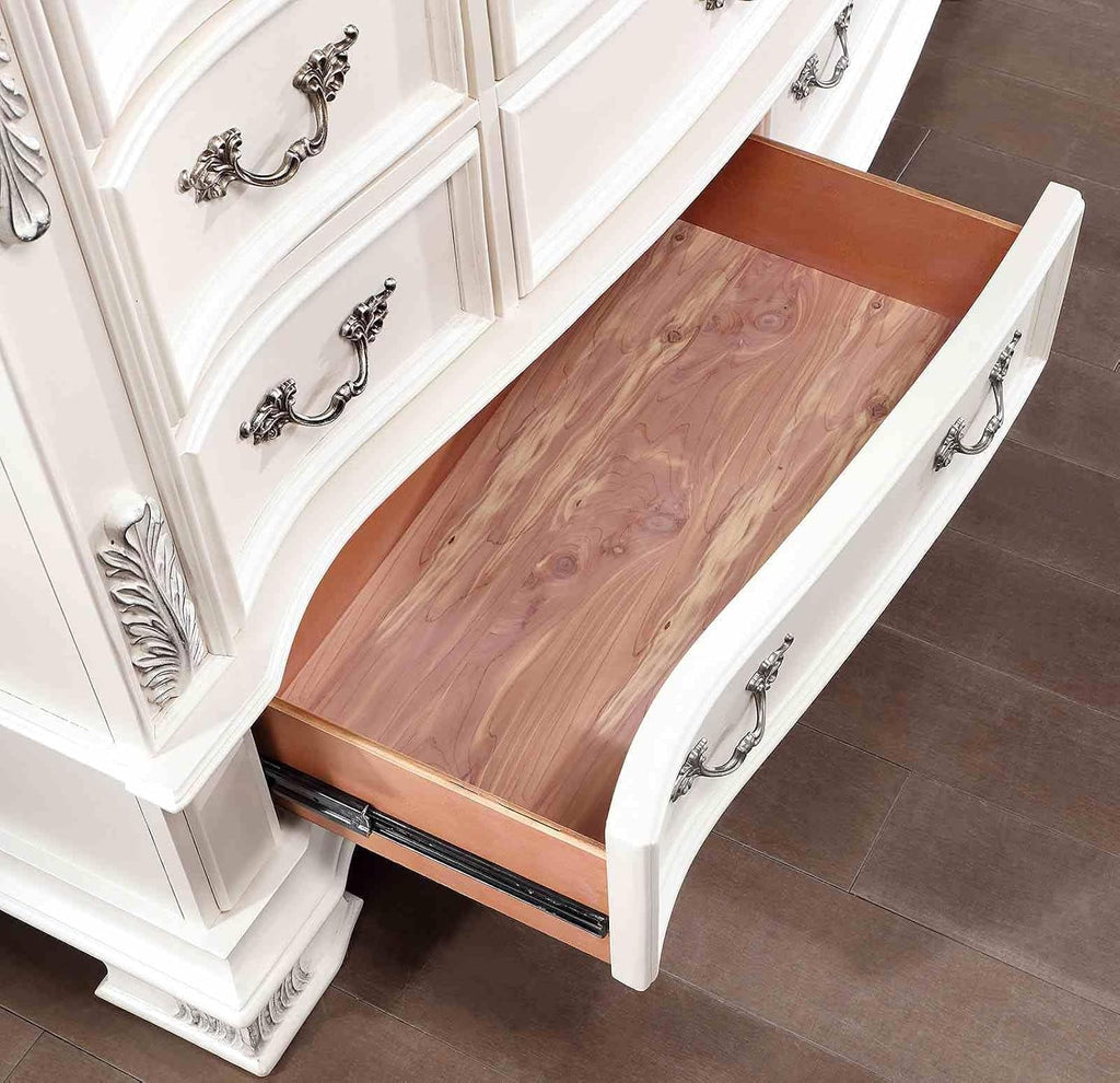 Luxury White 1pc Dresser Dovetail Drawers Genuine Marble Top Bronze Round Knob and Hanging Pulls Bedroom Traditional
