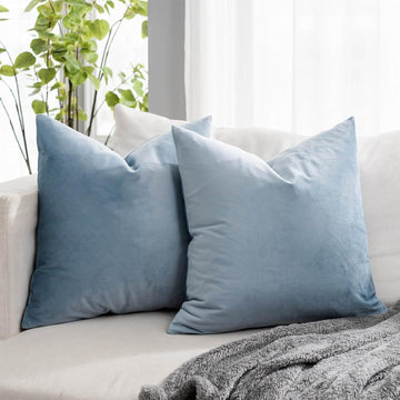 Light Blue Soft Velvet Throw Pillow Covers 20x20 inch Set of 2