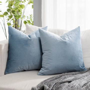 Light Blue Euro Decorative Velvet Throw Pillow Covers 26x26 inch Set of 2 with Zipper Luxury Soft Solid Square