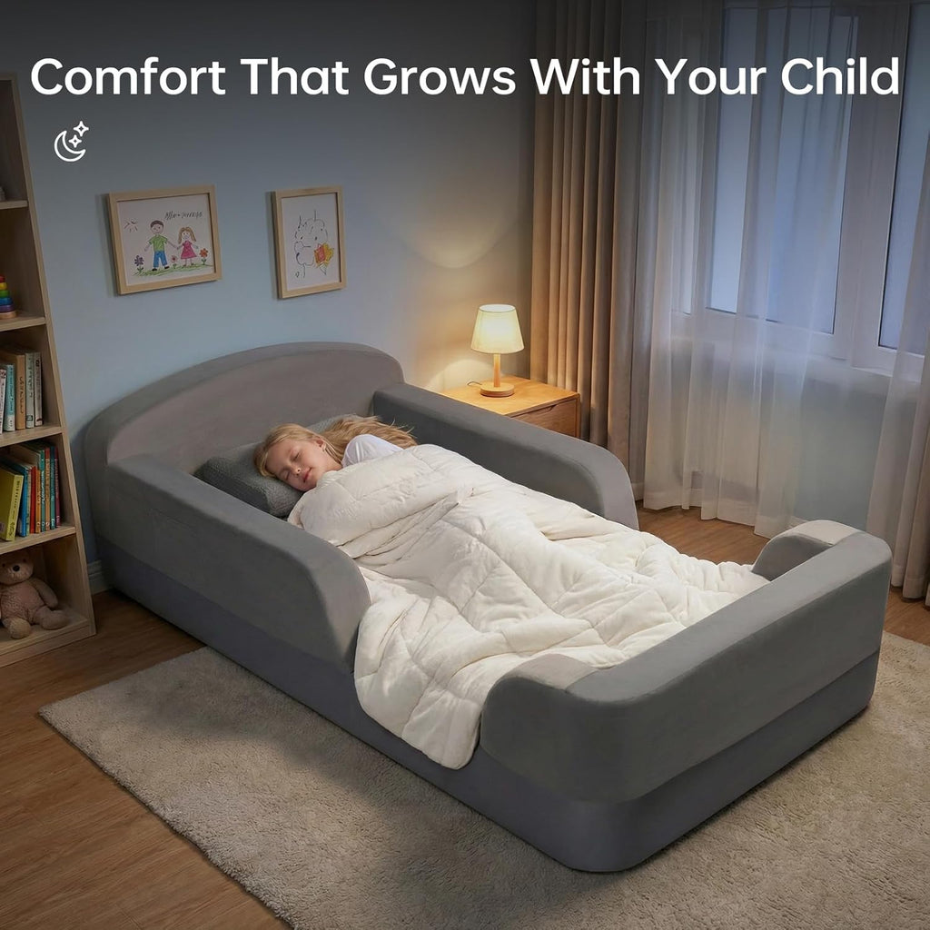 Toddler Floor Bed with Mattress Included, No Assembly Needed | Boneless Kids Foam Bed with Built-in Guardrails, Ideal