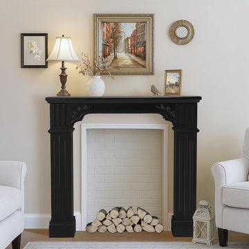 Modern Black Freestanding Surround - Waterproof, Anti-Tipping Premium MDF Mantel with Leg for Living Room Decor