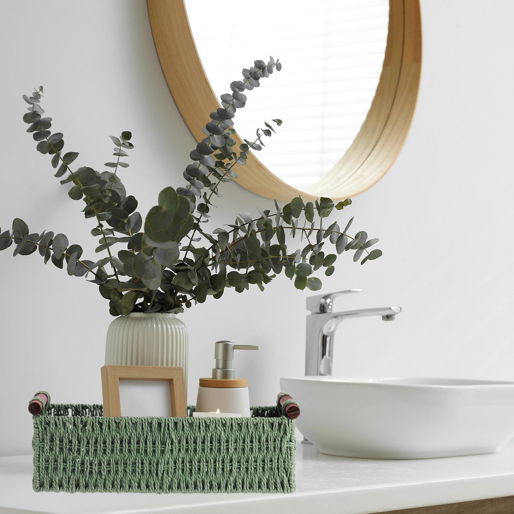 3 Pcs Boho Storage Wicker Baskets Handmade Woven Decorative Paper Rope Baskets for Organizing with Handle Countertop