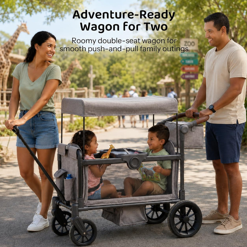 Stroller Wagon for 2 Kids, Foldable Seater with Canopy
