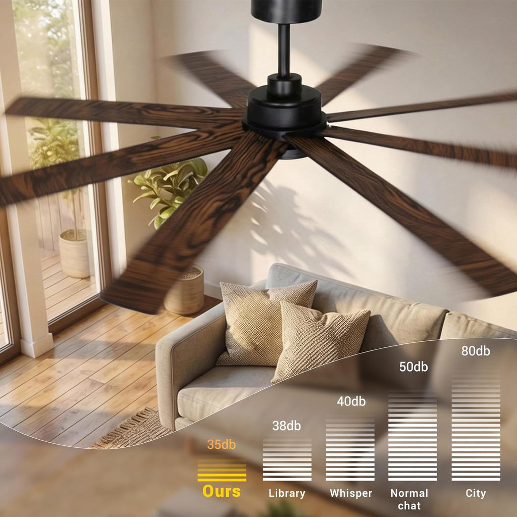 72 Inch Large Ceiling Fans with Lights and Remote, Quiet Modern Ceiling Fan