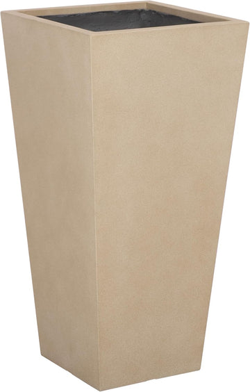 Outdoor Patio Furniture Collection - Paloma Large Beige Pedestal Planter, Fully Assembled Ficonstone Outdoor Planter