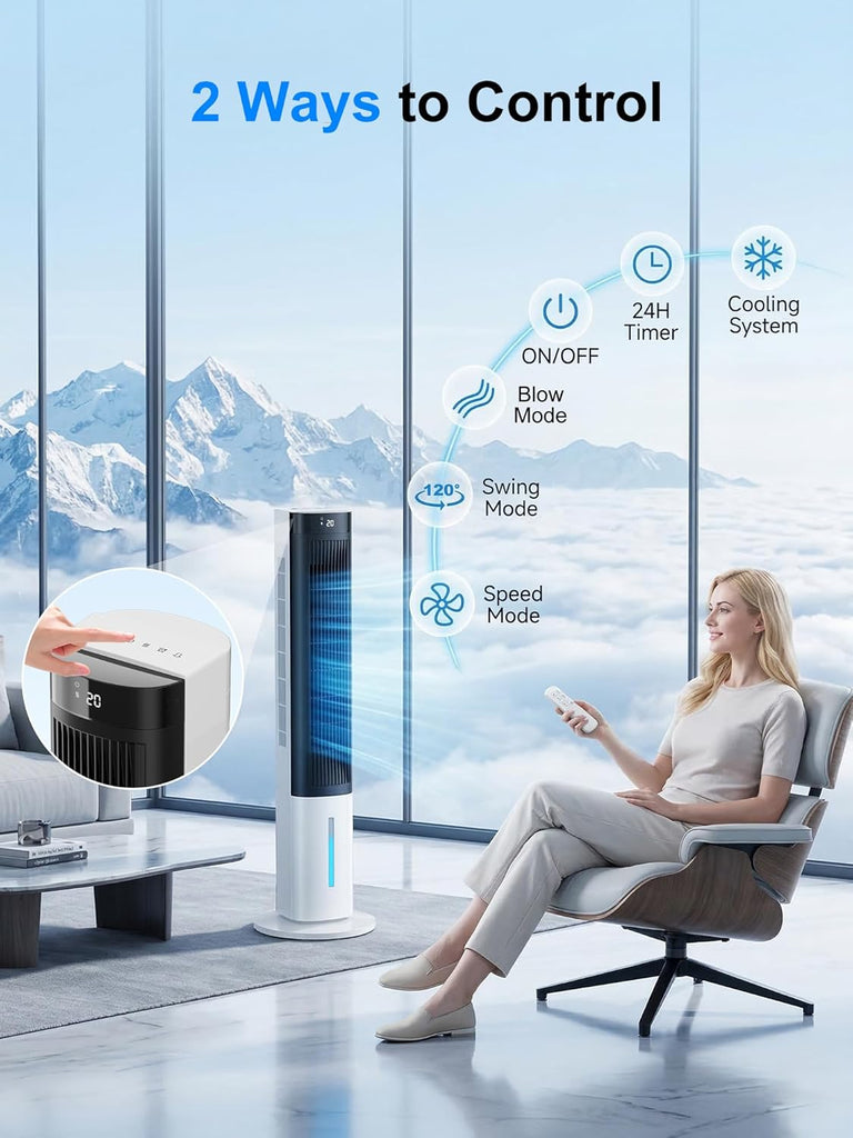 Evaporative Air Cooler, 40" Windowless Portable Air Conditioners with 24H Timer, Cooling Fans that Blow Cold Air
