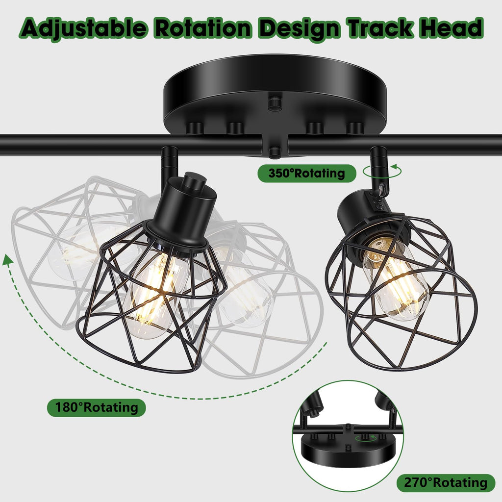 Black Semi Flush Mount Ceiling Light, Multi-Directional Ceiling Light Fixtures, Rotatable Kitchen Track