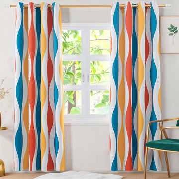 Colorful Blackout Curtains, Orange Geometric, 52 x 84 in, 2 Panels