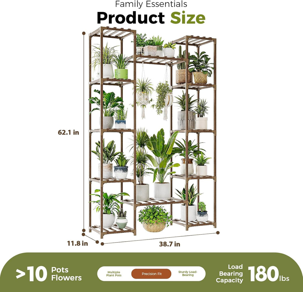 Plant Stand Indoor Outdoor 12 Tier Tall Large Wood Plant Shelf | Widened Multi Tier Flower Stands Garden Shelves