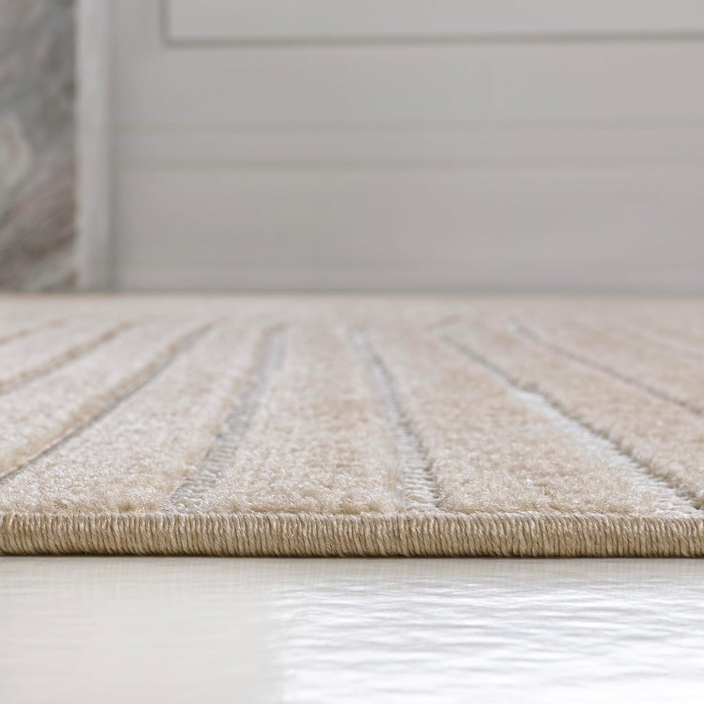 Hallie High-Low Curve Beige/Cream Indoor/Outdoor Area Rug, Minimalist, Japandi, Geometric, Pet Friendly