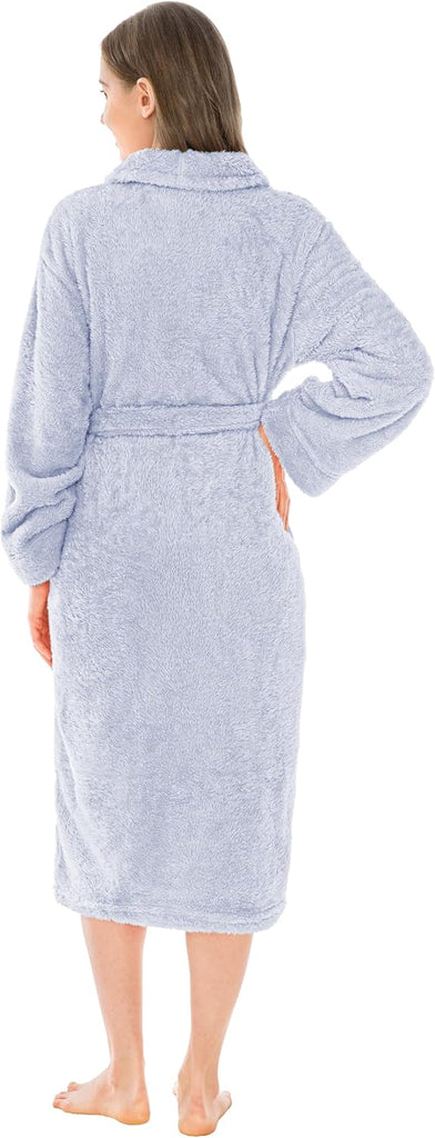 Premium Womens Plush Soft Robe Fluffy, Warm, Fleece Sherpa Shaggy Bathrobe