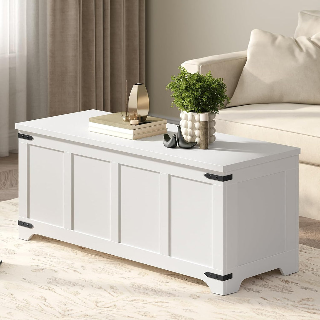 47.2" Storage Chest Extra Large, Wooden Storage Bench with 2 Safety Hinges, Entryway Shoe Bench, 47.2x15.7x19.7 Inch