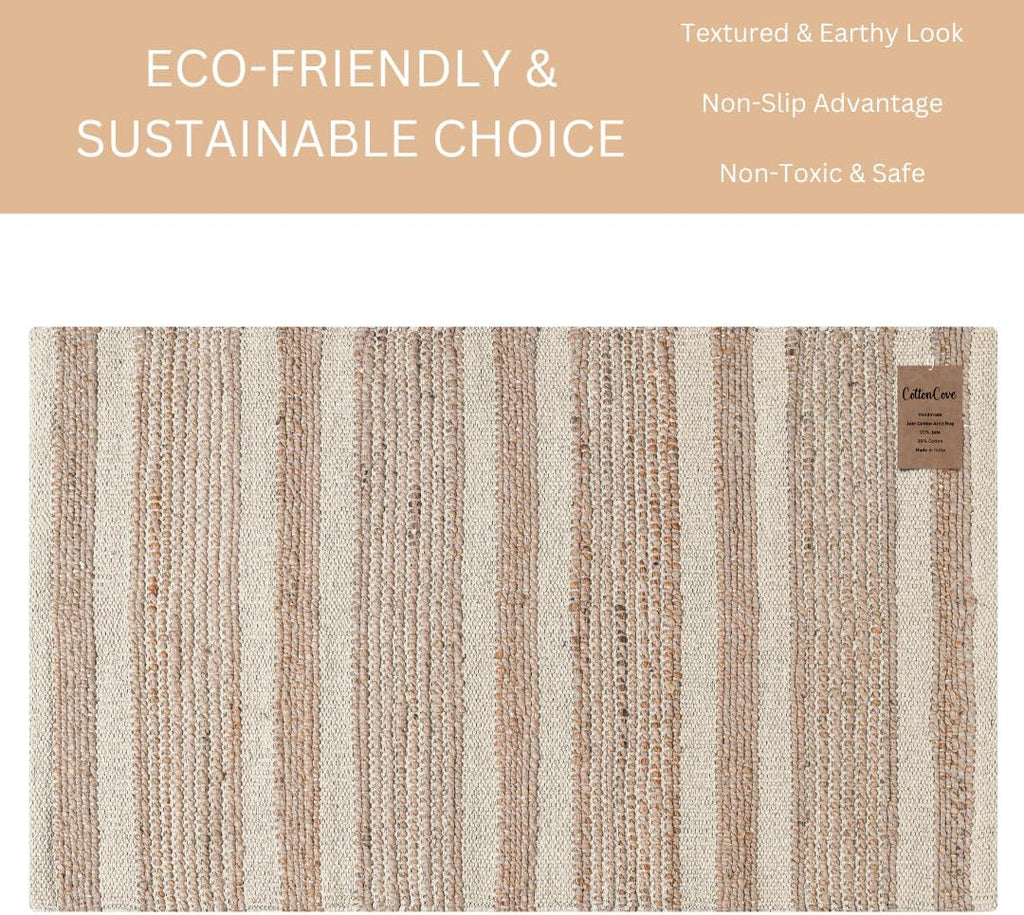 Area Rug Farmhouse 2x3 Feet - Hand Woven Jute Cotton Rug Bohemian Rustic Vintage - Non Slip Floor Rug Living Room