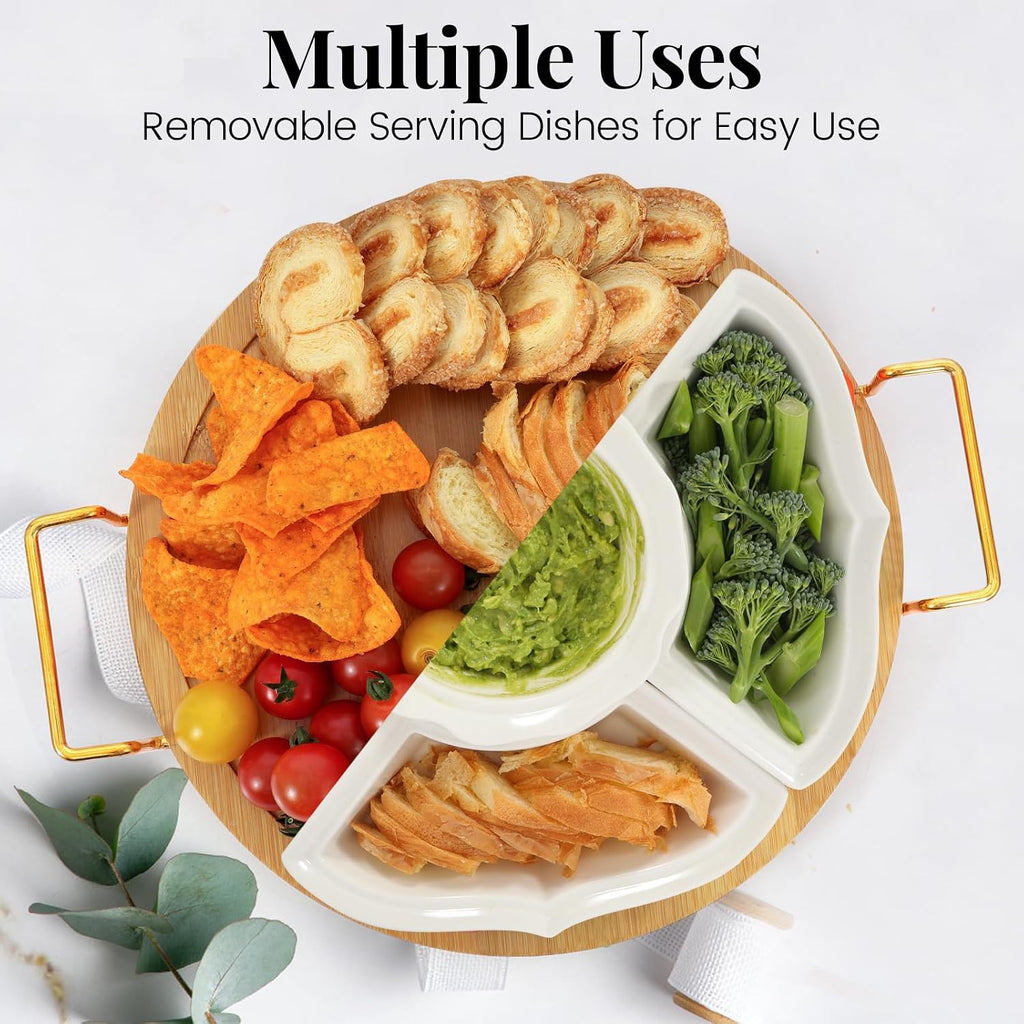 Party Serving Trays and Platters, Ceramic Lazy Susan Serving Tray with Divided Sections Appetizer Rotating Serving