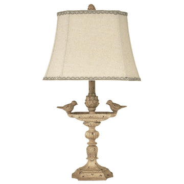 26" French Style Bird-Inspired Table Lamp with Linen Fabric Shade & Lace Trimming