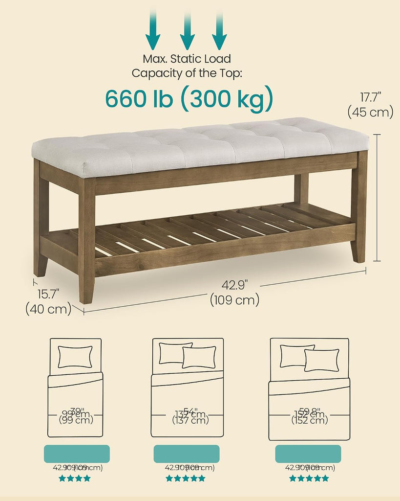 Entryway Storage Bench with Solid Wood Frame, Console Table with Storage, Sofa Table, Ottoman with Tufted Cushion