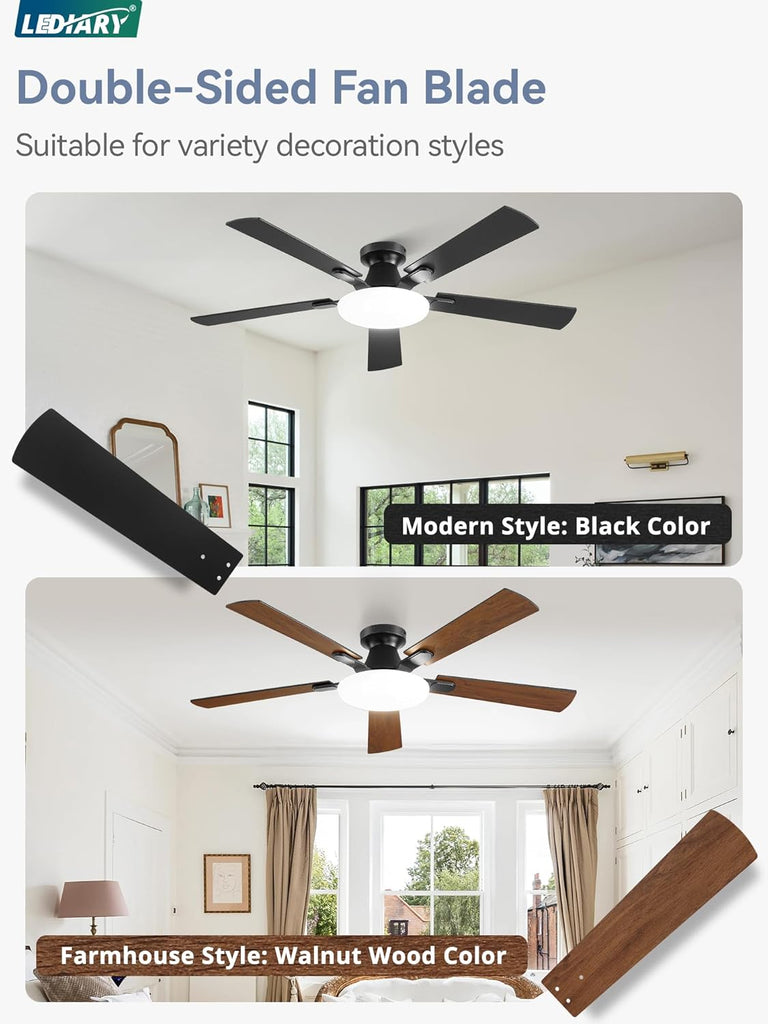 52 Inch Ceiling Fan with Lights and Remote, 30W 12" LED Panel Flush Mount Ceiling Fan