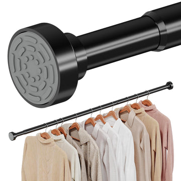 Closet Rod, No Drill Closet Rod for Hanging Clothes, Black,17-84in