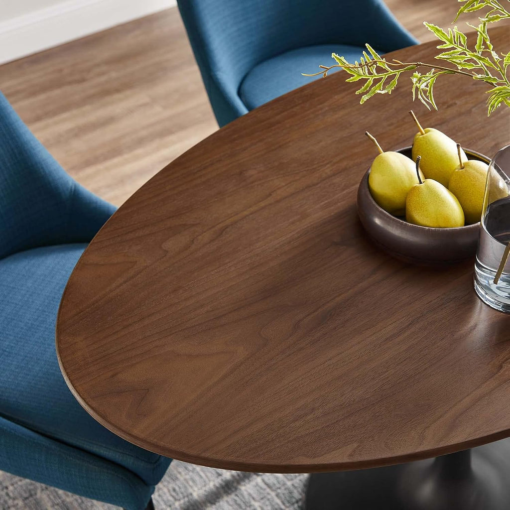 Inspired Saarinen Style Tulip Oval Pedestal Dining Table — Black Base / Walnut Top, 48″ Oval