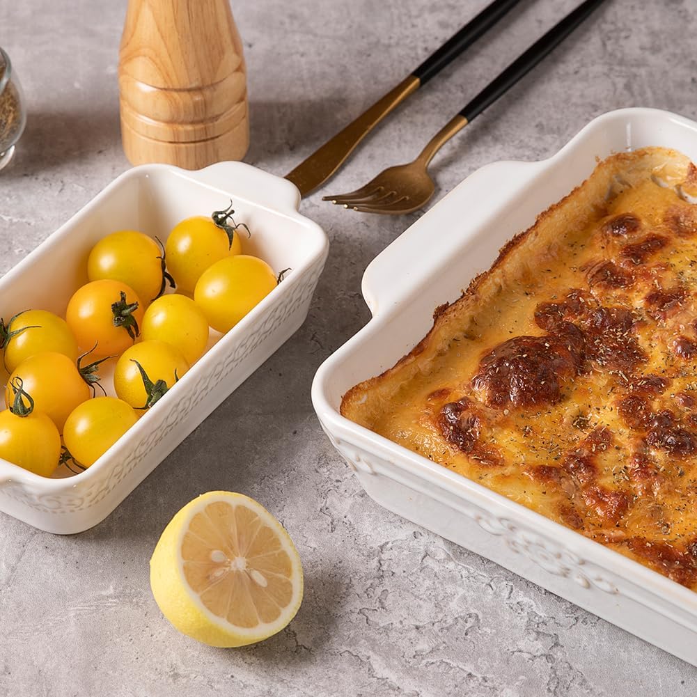 Casserole Dishes for Oven, Ceramic Bakeware Set of 4, Rectangular Dish with Handles, Lasagna Pans for Cooking