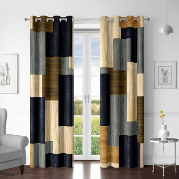 Wood Print Retro Blackout Curtains Living Room 96 inch