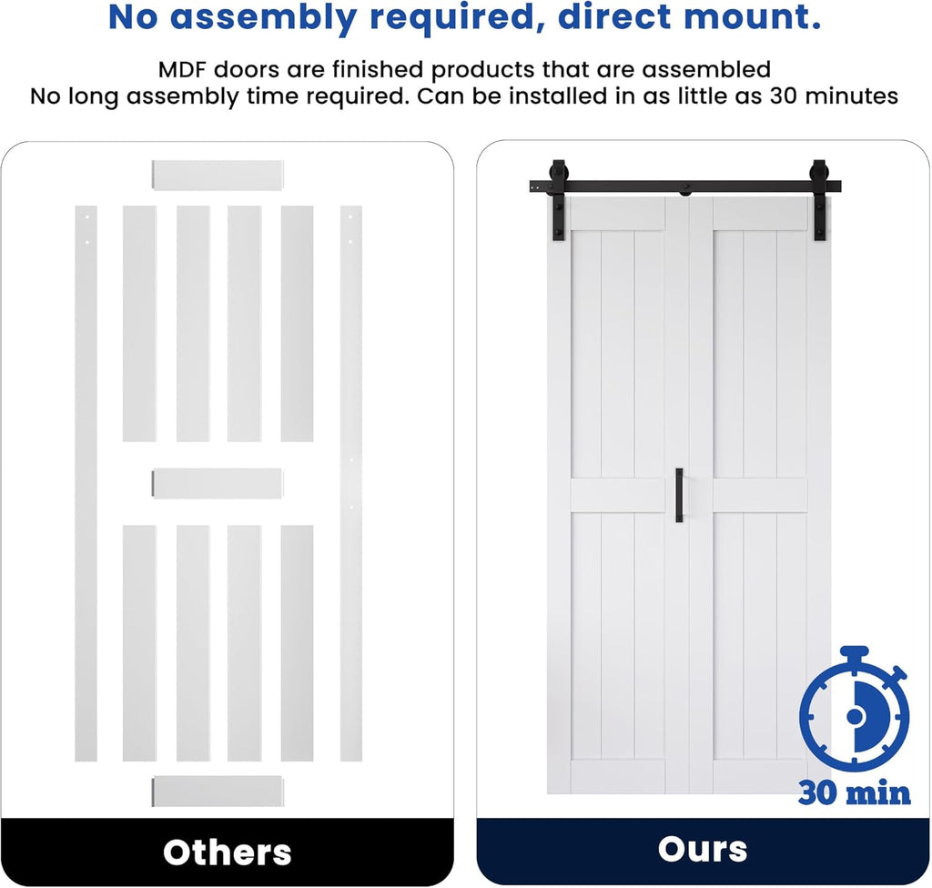 Bifold Barn Door 30" x 84", MDF Bi-Fold Sliding Closet Doors with Hardware Kit Included, Pre-Finishe