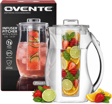 Fruit Infusion Water Pitcher 2.5L/85Oz with Removable Lid and Infuser Rod, BPA-Free, Shatterproof Acrylic Beverage