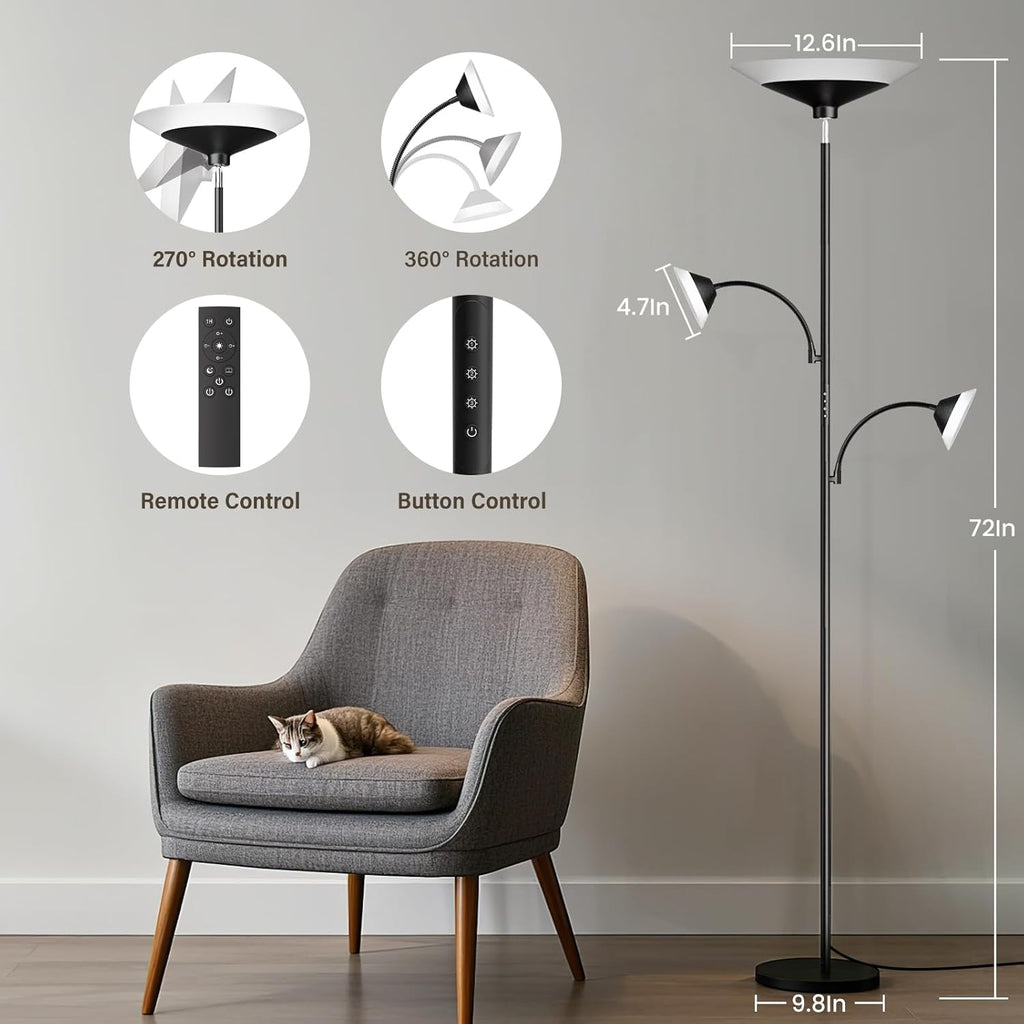 3 Way Torchiere Floor Lamp - 42W Dimmable LED Tree Standing Lamp with Remote, 2300LM, Color Changing