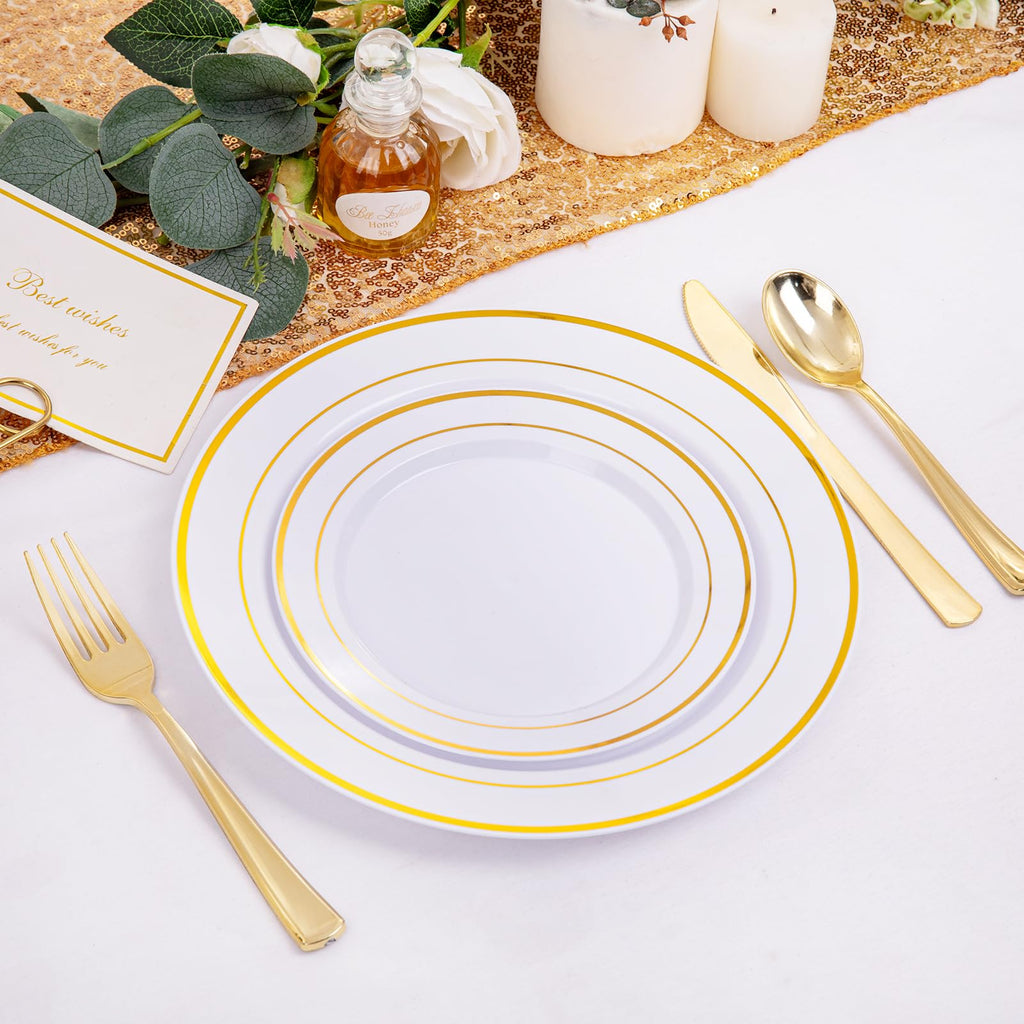 200 Pcs Gold Plastic Plates, Premium Disposable Gold Plates