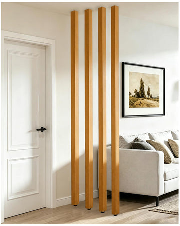 7′ Partition Posts Room Divider, Natural Wood Grain Screen Divider Columns
