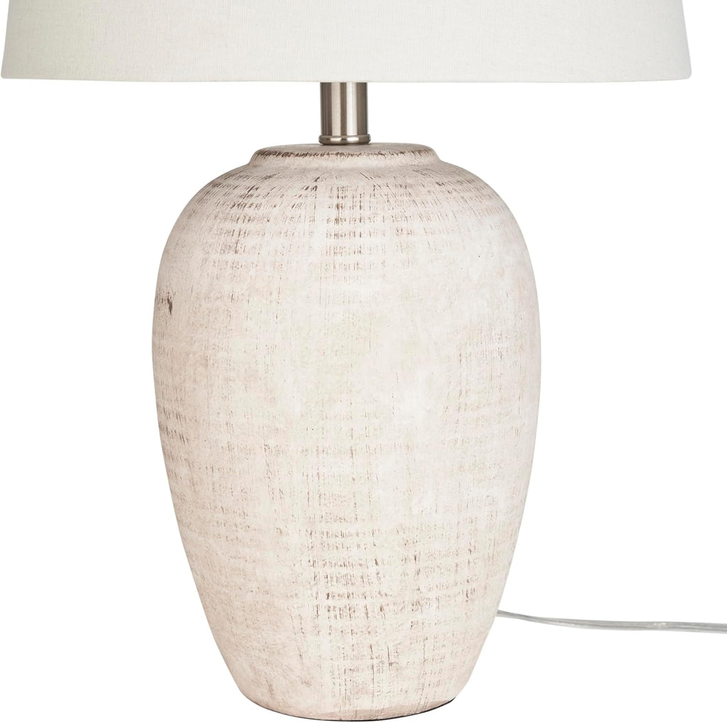 Home 23" Distressed Cream/Beige Rustic Ceramic Jar Table Lamp, Dining Office, with Ivory Shade