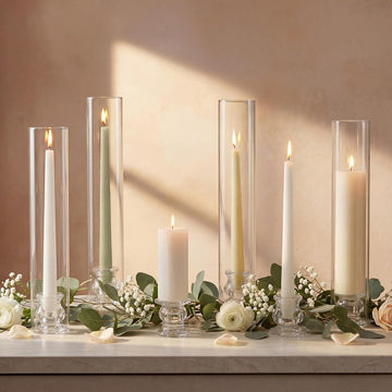 Hurricane Glass Candle Holders Set of 20 Clear Candlestick Holders | Candle Holder Bulk for Taper Candles with