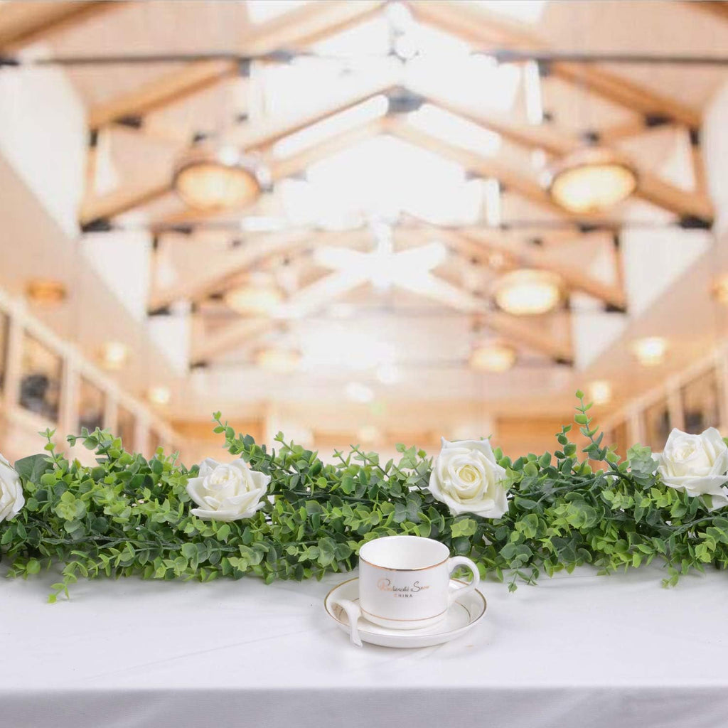 Faux Eucalyptus Garland Plant, Artificial Vines Hanging Eucalyptus Leaves Greenery Garland for Wedding - Set of 4