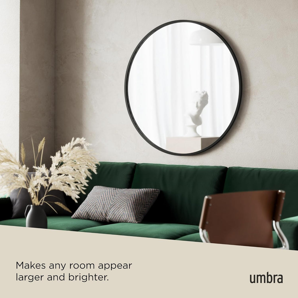 Hub Round Wall Mirror with Rubber Frame, Modern Style and More, 37-Inch, Black