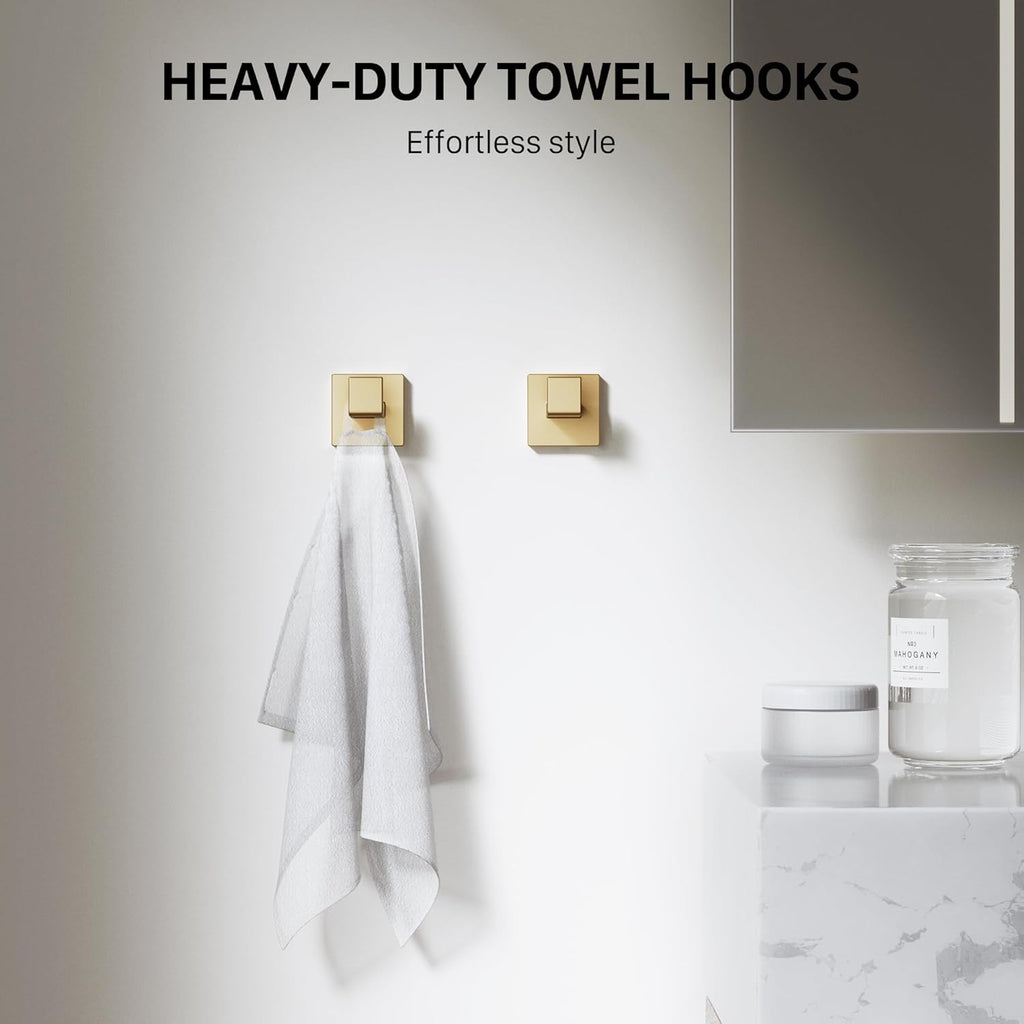 10-Piece 23.6 Inch Brushed Gold Bathroom Hardware Accessories Set | Stainless Steel Bath Extended Towel Bar, Toilet
